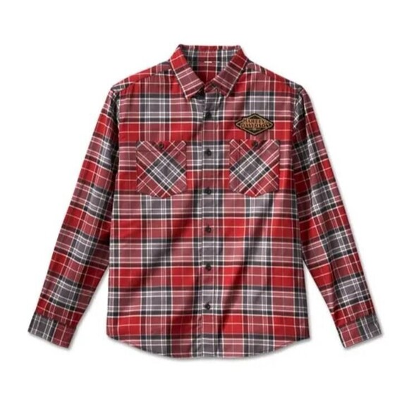 NWT Harley Davidson Mens 120th Anniversary Plaid Shirt Red Button Down Size L - Picture 1 of 7